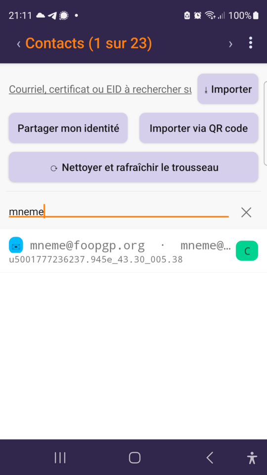 Contacts : rechercher un certificat par courriel, certificat ou EID